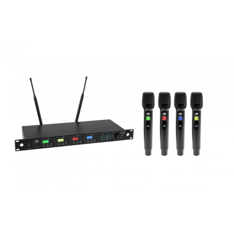 Bevieliai mikrofonai (4vnt) Omnitronic UHF-604 4 kanalų 823-832 / 863-865MHz